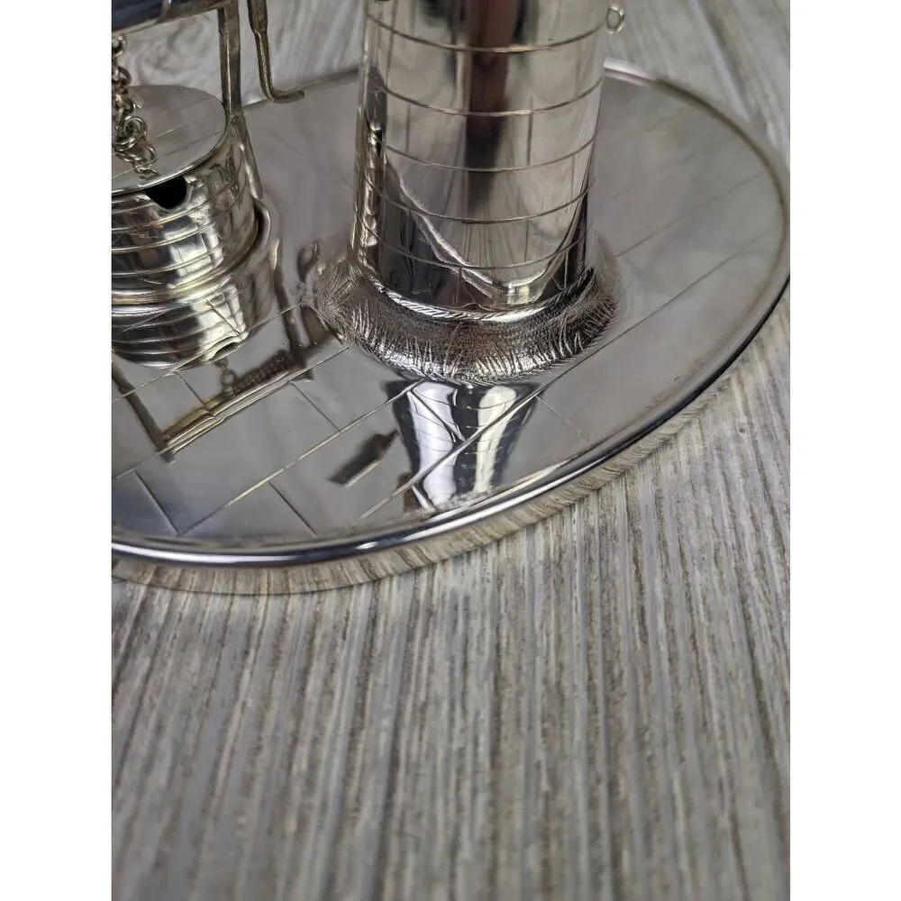 Victorian Silver Plated Novelty Cruet Set with Engraved Windmill Style Pepper Po